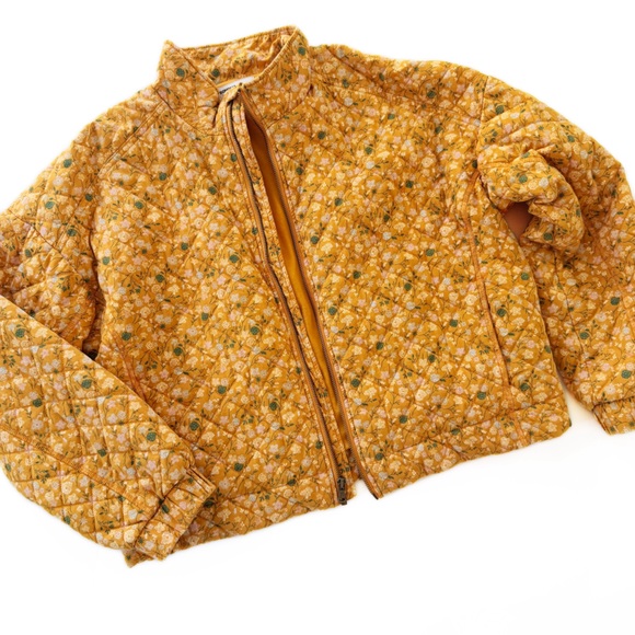 Sonoma Jacket Womens Large Yellow Floral Zip Up Oversized Quilted Bomber Boho - Picture 2 of 6